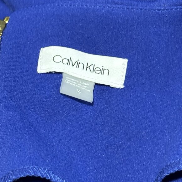Calvin Klein Dress 14 Sheath Bell Flare Sleeves Royal Blue Career Business - Picture 5 of 8